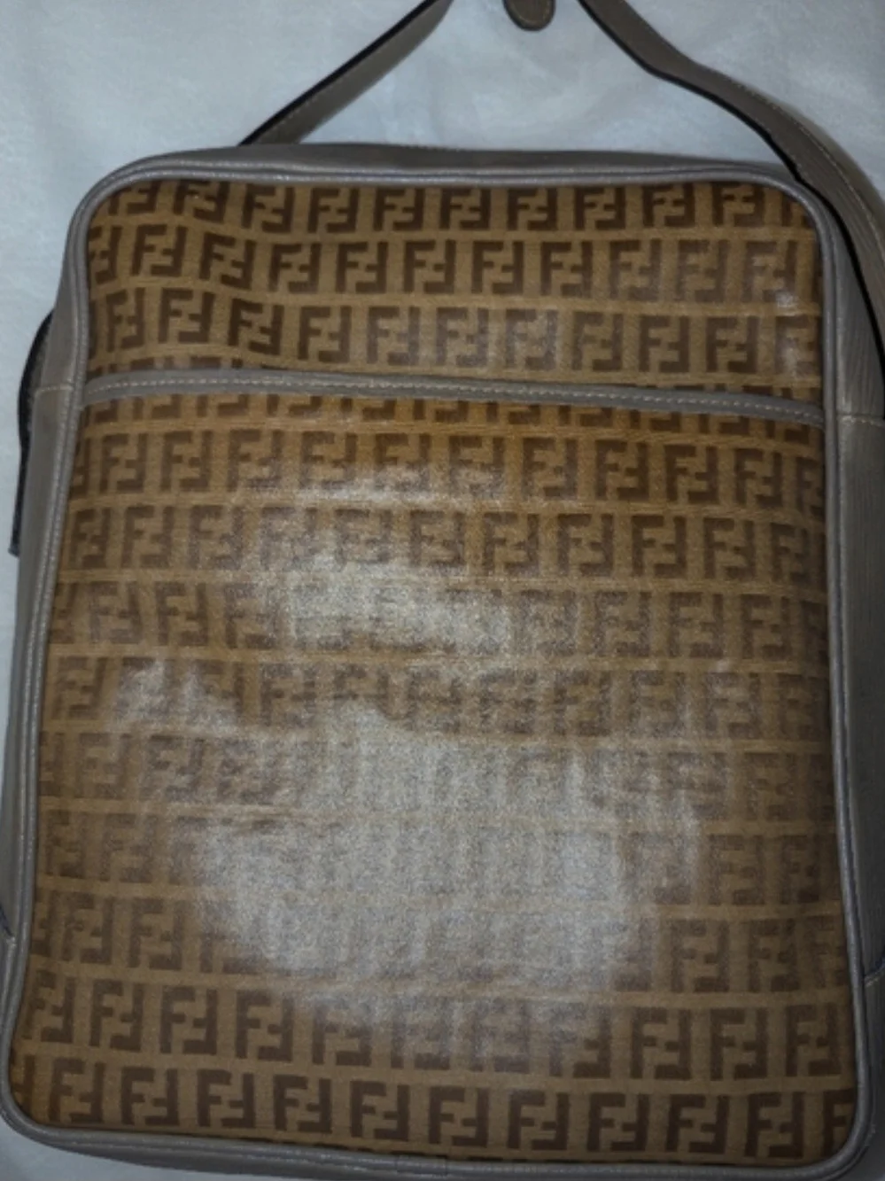 Fendi Brown Taupe FF Logo Crossbody Bag